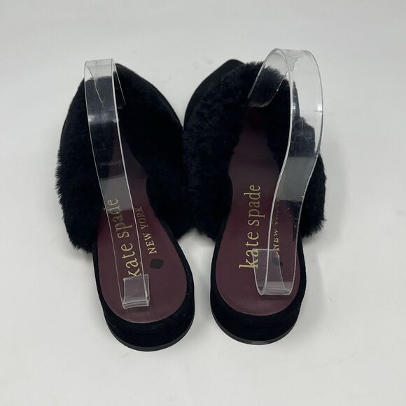 Kate Spade Marielle 2 Furry Mules Flats Womens 8.5 B Black Pointed Toe Shoes - Picture 11 of 15